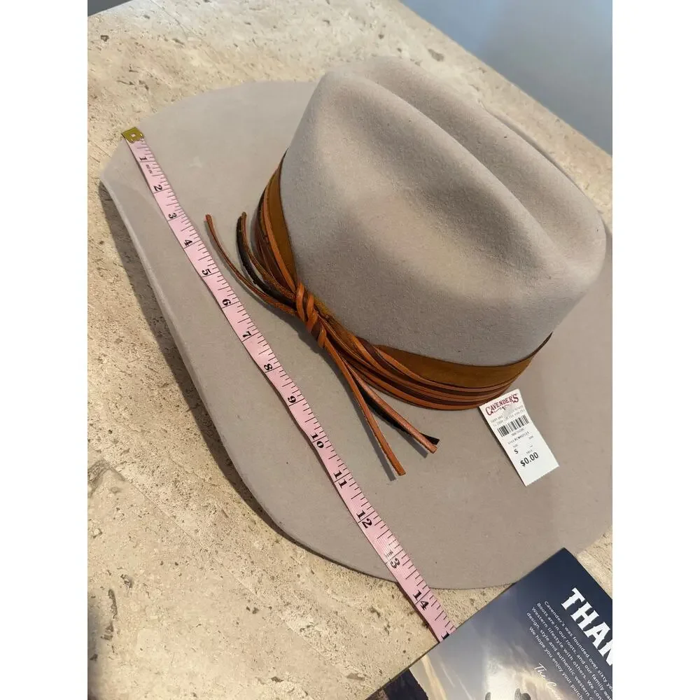 Cavenders Rockin C Whitley Western Hat Buckskin Wide Brim Leather Wrap NWT S